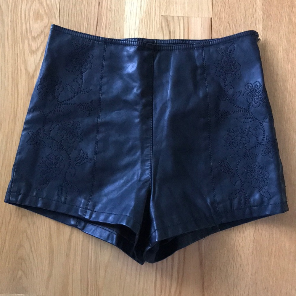 Black Faux Leather High Waisted Shorts